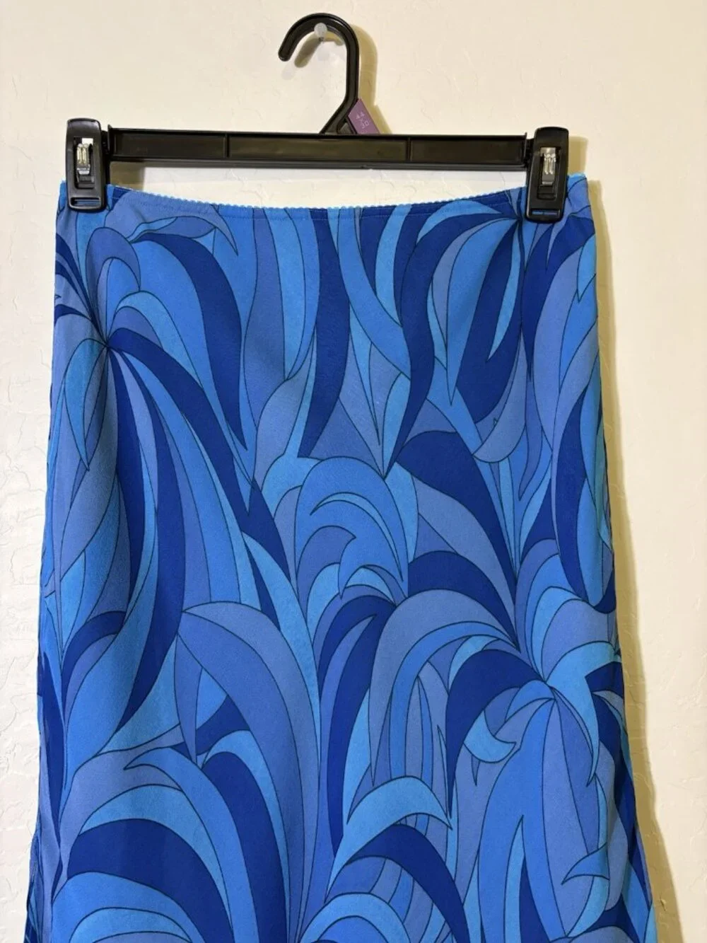 Vintage Y2K Express Blue Silk Sheer Overlay Maxi Skirt Abstract Pattern M Retro